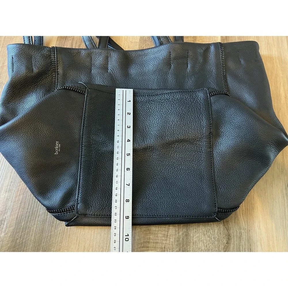 Botkier New York Tote Bag Black Pebbled Leather Strap Zip Accent Purse Large - Picture 9 of 10